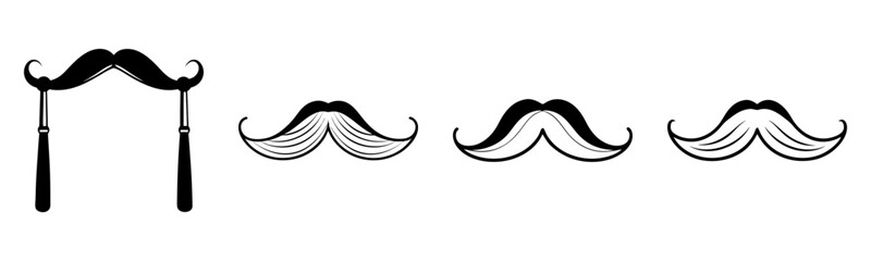  Mustache vector icon set on transparent background, 