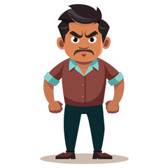 Cartoon man with an angry expression standing on white