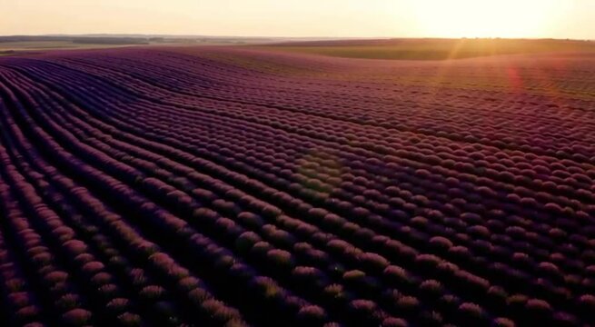 Lavender field at sunset,Sky view of a natural field 