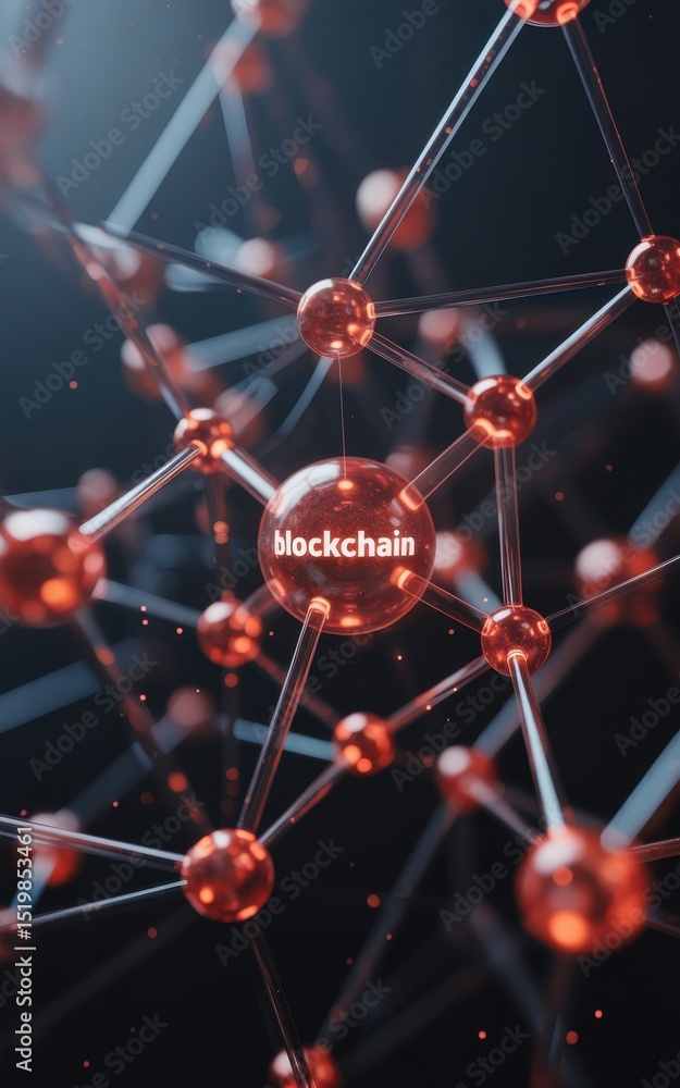 Aufkleber abstract molecular structure with the word blockchain inscribed digitally representing data technolo