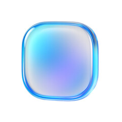 A vibrant, translucent, square-shaped object with a glossy, light blue and purple gradient.  It appears to be made of glass or plastic