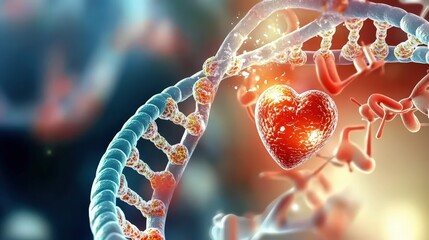 cancer and risk concept. Abstract DNA structure with heart symbolizing life and love.