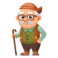 Fototapeta premium Cartoon illustration of an old man with a walking stick