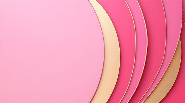 Fototapeta fondo rosa con dorado con lineas doradas con espacio de copia con formas de medios circulos creativo para tarjeta decorativa o cuadro