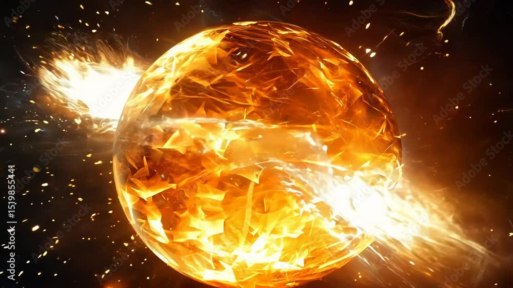 Poster abstract explosion in space with rocks and stones burst in flame, sci-fi and technology background