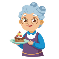 Grandmother holding a cupcake with cherries on a plate