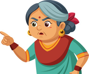 Angry cartoon woman pointing her finger on a white background