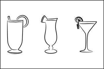 line illustration of three cocktails