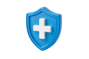Obraz premium A 3D rendered blue shield with a white cross, symbolizing healthcare protection