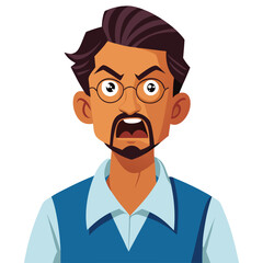 Obraz premium Cartoon man with glasses looks angry and is shouting loud