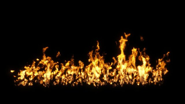 Flames fire burning walls spread effect on black backgrounds rendering