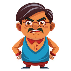 Obraz premium Cartoon man with mustache and glasses looking angry at viewer