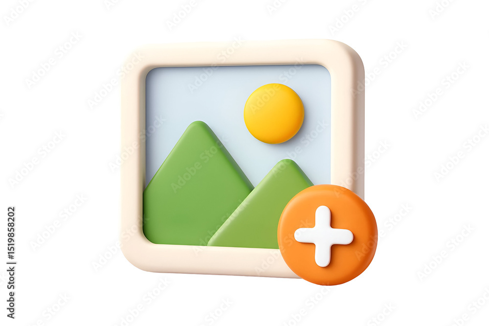 Poster 3d icon depicting image upload; add button