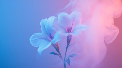 Obraz premium Elegant Flowers with Glowing Smoke Effect Against a Gradient Backdrop