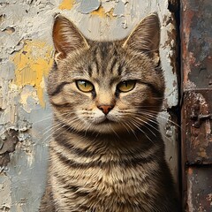 Obraz premium Sweet little cat with big eyes, soft painted colors.
