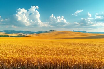 Golden Wheat Field Under Blue Sky