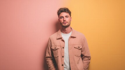 Stylish Young Man Posing Against a Colorful Background in a Modern Fashion Setting