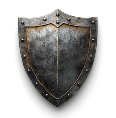 Metallic Silver Shield with Rivets on White Background