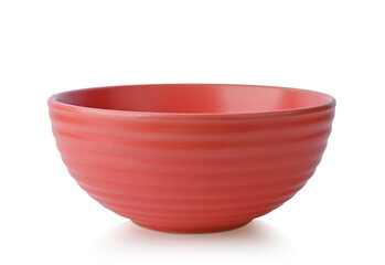  Empty orange ceramic bowl isolated on white background.,
