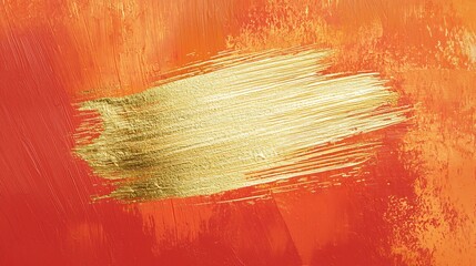 A radiant central gold brush stroke on a deep tangerine background, shimmering and bold for a high-contrast look.