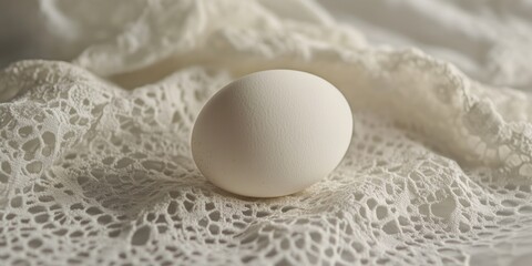 Single white egg against textured background
