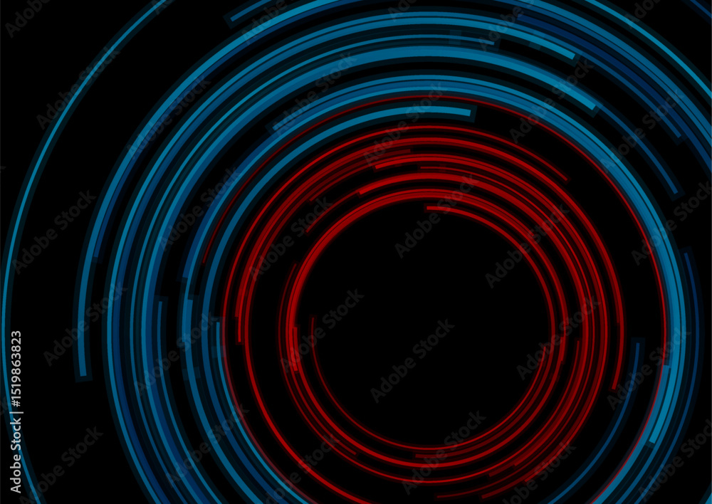Aufkleber blue red tech creative circular lines concept abstract geometric background. vector futuristic desig