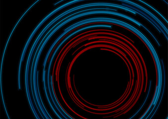 Blue red tech creative circular lines concept abstract geometric background. Vector futuristic design