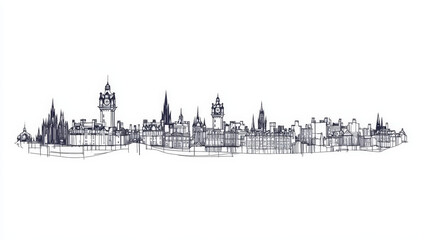 Fototapeta premium One-line art of the Edinburgh skyline presented as a horizontal banner — vector template ideal for design use. 