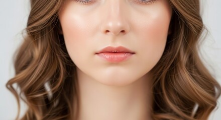 Obraz premium Portrait of a Young Woman with Long Brown Hair and Glowing Skin