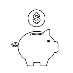 piggy bank with dollar coin outline isolated vector illustration