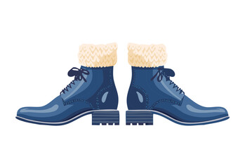 Pair of Blue Fur-Cuff Ankle Boots