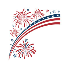 Fototapeta premium Fourth of July fireworks vector illustration with star and floral swirl decoration