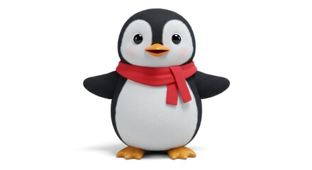 Fototapeta premium Cute cartoon penguin with red scarf