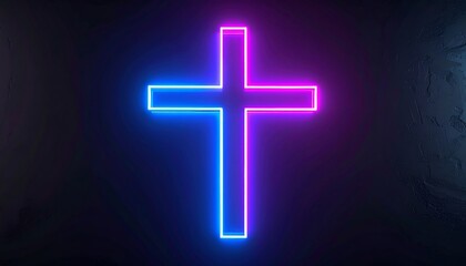 Obraz premium Futuristic Glowing Neon Cross on Dark Background, Abstract Design