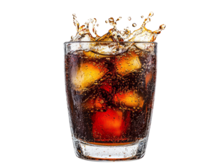 glass of cola with ice cubes isolated