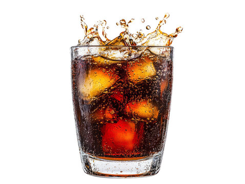 glass of cola with ice cubes isolated