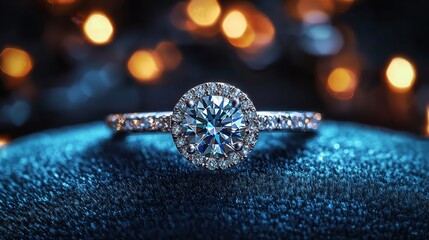 Fototapeta premium Elegant Diamond Ring on Velvet, Festive Background
