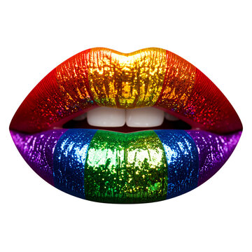 Multicolor Glitter Lips with the LGBTQ Pride Flag. Pride Month. Diversity and inclusion. Rainbow colors.