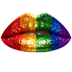 Multicolor Glitter Lips with the LGBTQ Pride Flag. Pride Month. Diversity and inclusion. Rainbow colors.