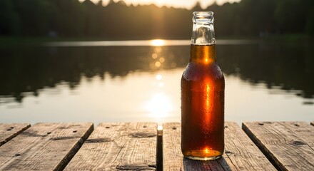 Golden Hour Lake Escape: A Refreshing Beverage by the Water