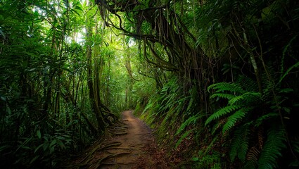 Obraz premium Lush green rainforest trail path