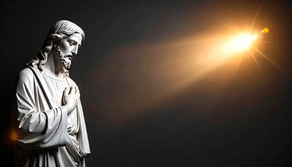 Obraz premium Fragmented Statue of Jesus Whispering Light, Abstract Spiritual Depiction