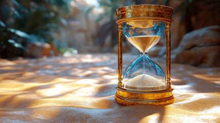 Ancient hourglass in a desert landscape