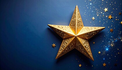 Obraz premium Elegant Christmas Star Flat Lay on Dark Blue Background with Sparkles