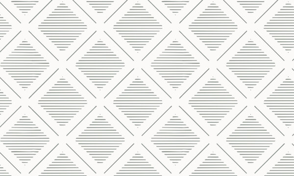 Geometric Diamond Trellis Seamless Pattern - Grey and White Hatched Rhombus Design