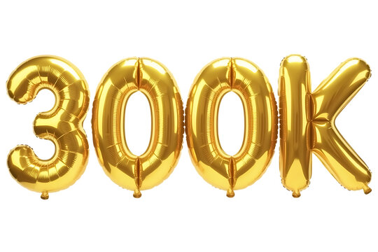 Gold balloons 300k number celebration isolated on transparent background