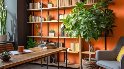 Modern Home Office Setup with Greenery Ideal for Remote Conferences and Meetings