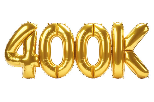 Gold balloons forming 400k number isolated on transparent background