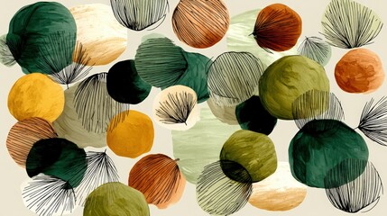 Abstract illustration featuring colorful organic shapes and textures on a neutral background