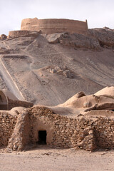 The Zoroastrian buildings at the base of the Silent Towers near Yazd, Iran